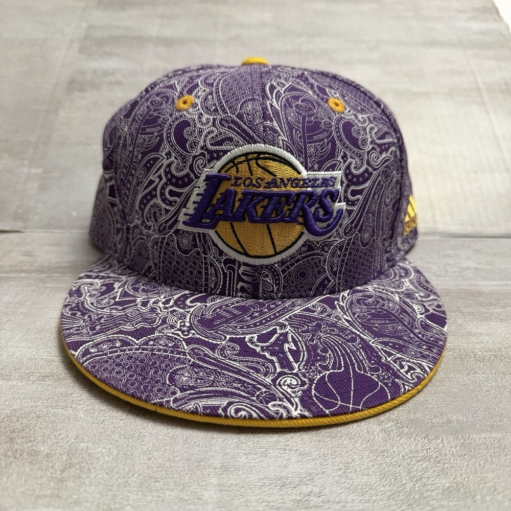 Los Angeles Lakers Adidas Fitted Hat Sizeโ 7 3/4 7.25 AOP Paisley All Over Print